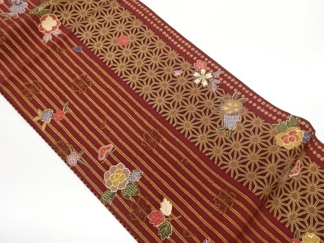 JAPANESE KIMONO / NAGOYA OBI / KINSAI / WOVEN ASANOHA PATTER & FLOWER 